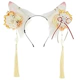 YIZITU Diadema de orejas de lobo peludo, diadema de orejas de zorro, accesorio de felpa para el pelo, decoración de flores, accesorios de cosplay