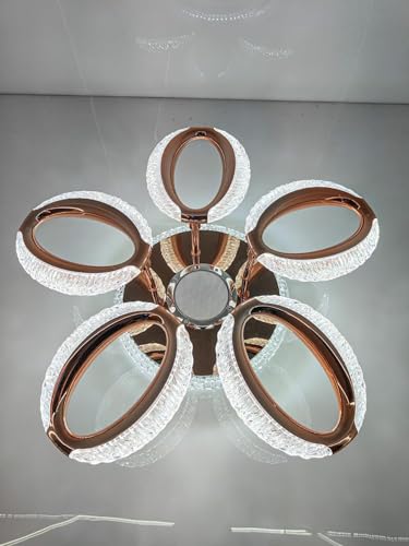 Image of LED Ceiling Light with Bluetooth Speaker & Remote Control, Dimmable 3 Color Modes (Warm /Neutral /Cool White), Rose Gold Crystal Flush Mount Chandelier for Living Room, Bedroom Dining Room