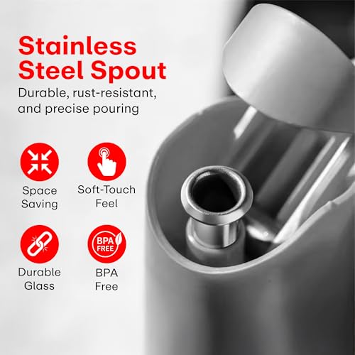 Image of PRIME PICK 500ml Oil Dispenser Bottle - Leak-Proof Glass with Auto-Flip Cap, Stainless Steel Spout, Quick Oil Return, BPA-Free, 30cm Tall, Easy to Refill & Clean, Slim Grip, Transparent Body Set of 2.