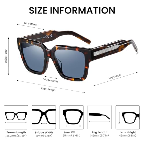 DUCO Retro Squar Acetate Polarized Sunglasses for Men Women UV400 Protection Shades Driving Hiking Glof Sun Glass DC23423