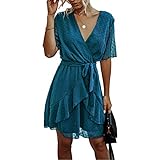 Generic Damenkleid Sommermode V-Ausschnitt Elastische Taille Rüschen Slim Fit Großes, lockeres Kleid Large