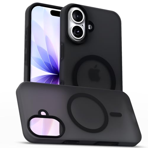 Image of Amazon Basics Back Cover for iPhone 17 | Hybrid Design with Soft Silicone Edges & Hard Frosted TPU Back | Mag-Safe Compatible | Shockproof Design Back Case (Black)
