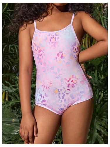 OYOANGLE Girl's Cheetah Print One Piece Swimsuit Scoop Neck Spaghetti Strap Vacation Cute Bathing Suit2