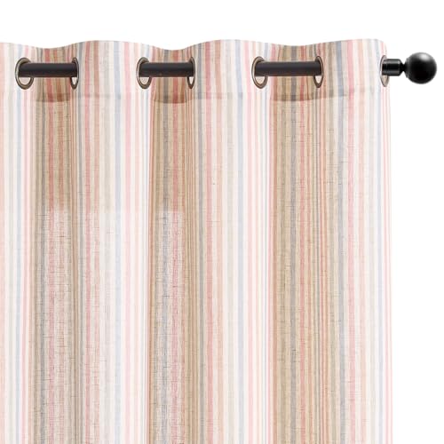 Vangao Linen Striped Curtains for Living Room Bedroom Farmhouse Tickingstripe Light Filtering Window Curtains Printed Drapes Grommet Top 2 Panels...