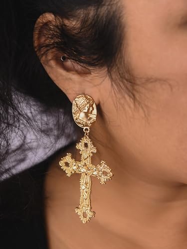 Sacina Gold-tone Cross Dangle Earrings, Gothic Vintage Earrings, Goth Jewelry, Halloween Christmas Jewelry Gift for Women2