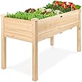 Best Choice Products 48x24x30in Raised Garden Bed, Elevated Wood Planter Box Stand for Backyard, Patio, Balcony w/Bed Liner, 200lb Capacity - Natural