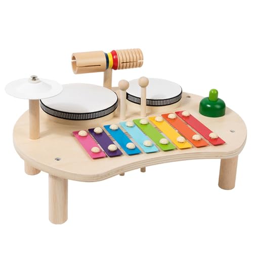 HoveeLuty Batería Infantil 5 en 1 de Madera Redonda, Juguetes Musicales educativos para bebés con Ranuras de Almacenamiento, Instrumentos Musicales educativos Seguros para bebés, Regalo para, batería