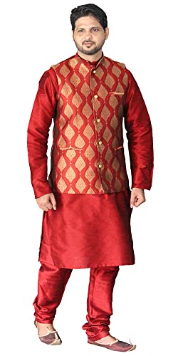 Image of Men's Silk Kurta Pajama Jacket /Waistcoat /Blazer Set