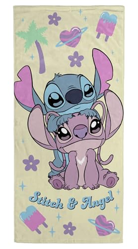 Jay Franco Kids Beach Towel - 100% Cotton Super Soft Absorbent Bath Towel 28 x 58 Inch Lightweight for Travel Official Licensed Product Yellow - Lilo and Stitch