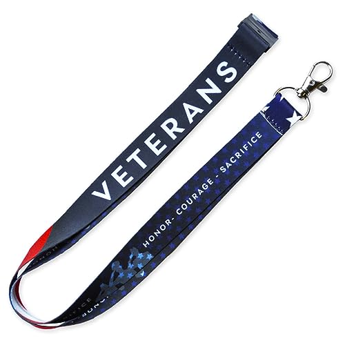 PinMart American Flag Veteran Lanyard w/Safety Release - Rope Neck Strap for ID Badges Keys Patriotic Paracord Style Lanyard with Swivel Hook Breakaway - Gifts for Veterans
