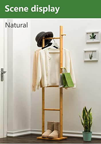 Image of Ginoya Brothers Wooden Coat Rack, Freestanding Hall Tree with Hooks Easy to Assemble Suitable for Children and Adult, Hat Clothes Rack Stand for Bedroom Office Entrance. (92-3 Beige)