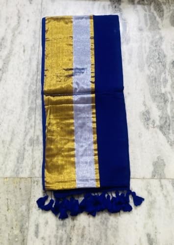 Image of Women's Mul Cotton Saree with Tassels | Soft Mulmul Saree | Woven Stripes & Zari Line | 5.5 Metres - Without Blouse
