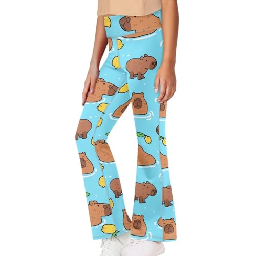 AmzPrint Girls Flare Leggings Cute Cartoon Print Stretchy Wide Leg Bell Bottoms for Kids Costumes Black Pants Size 5-62