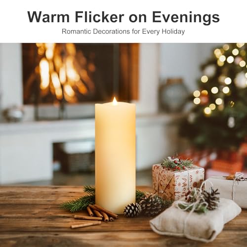 Image of 1PCS, 3 x 8 inches Flameless Candle with Remote Control, 3D Flickering Wick, Real Wax, Battery Candles,with Timer,Battery Powered Candles,for Holiday Home Decor,Ivory