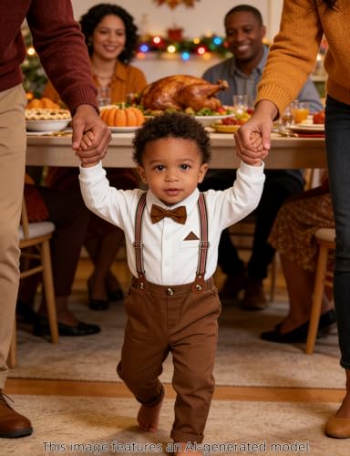 Image of A&J DESIGN Baby Boys Suits Infant Gentleman Formal Wedding Suspenders Outfit with Bowtie