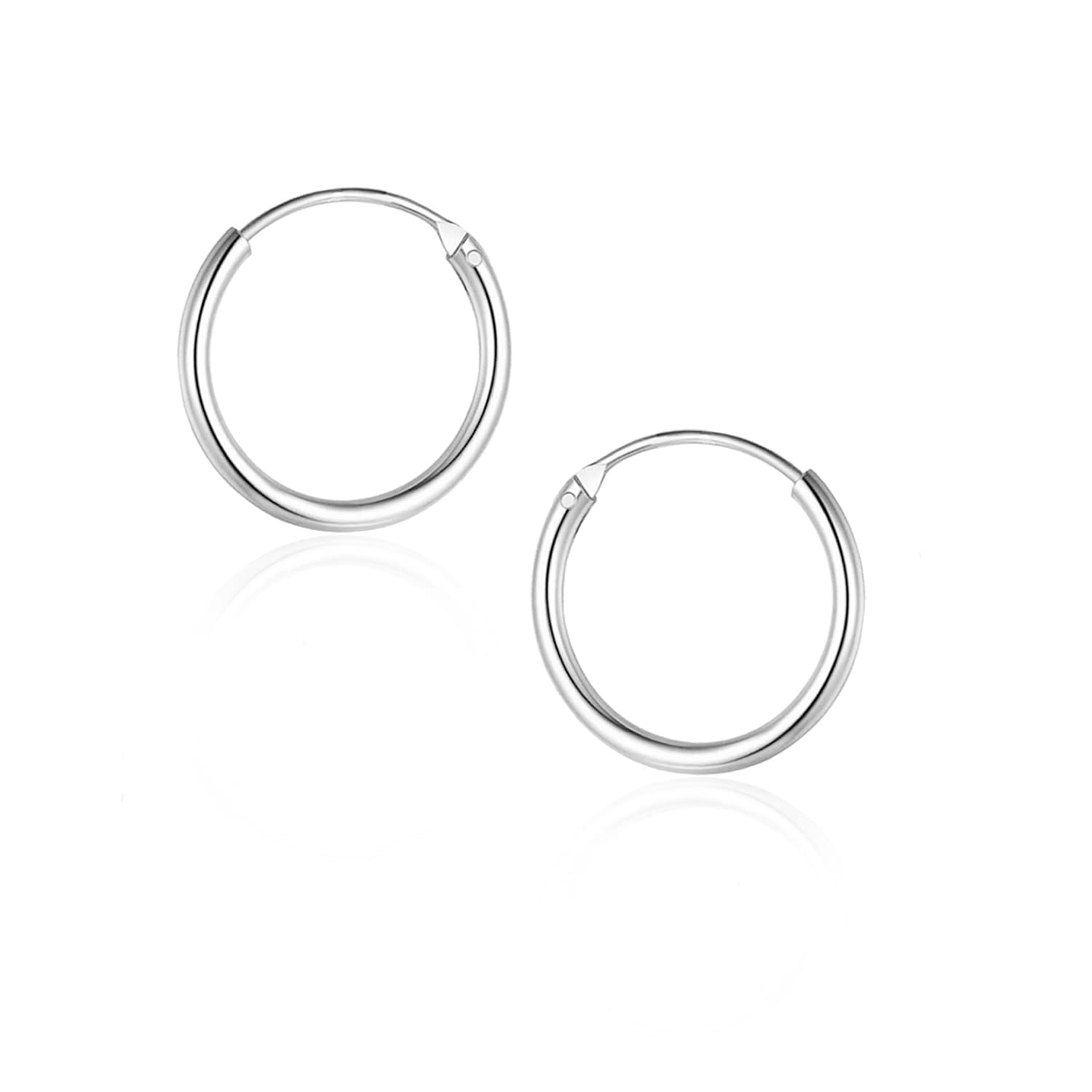Pure 925 Sterling Silver Plain Round Hoop Bali Earrings for Women Men Boys & Girls, Sizes 8mm to 70mm