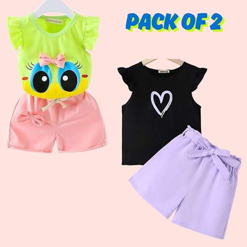 Image of 4YOU DRESSES Beautiful Cotton Blend Fabric Top and Shorts For Girls(Pack Of 2)