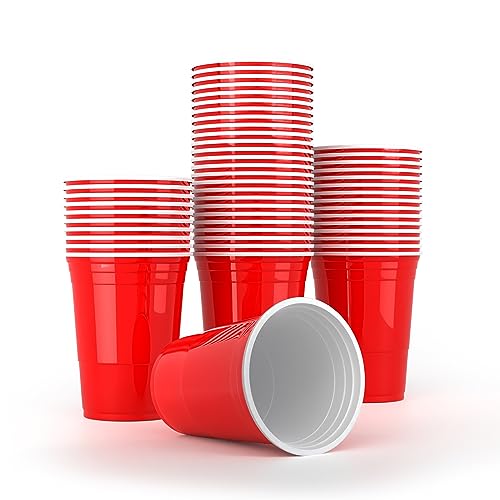 AOLUXLM Bicchieri Plastica, 50 Riutilizzabili Bicchieri in Plastica, Tazze 16oz 473ml Bicchieri Rossi, Red Cups Set, Bicchieri Festa Americana