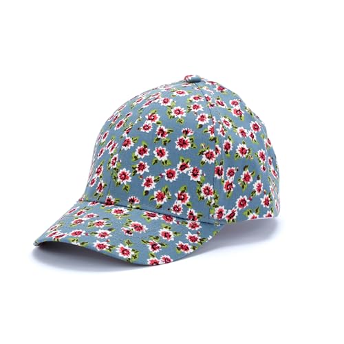 Girls Baseball Cap-Vintage Floral-Blue-L (7-12y)