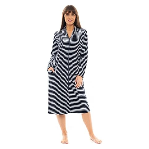 Ladies 100% Cotton Zip Dressing Gown (18-20, NAVY) Cover