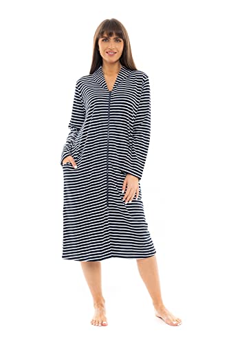 Robe de chambre zippée 100 % coton pour femme, bleu marine, 46-48 Cover