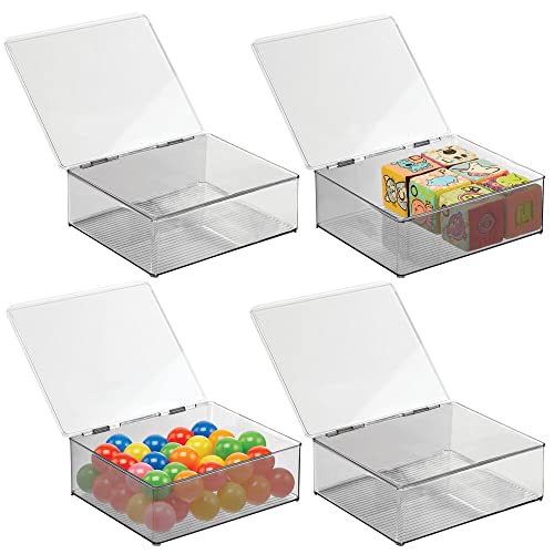 Up To 60% OFF mDesign Plastic Stacking Organizer Toy Box with Attached Lid for Storage of Action Figures, Crayons, Markers, Building Blocks, Puzzles, Craft or School Supplies, 4 Pack - Clear/Smoke Gray