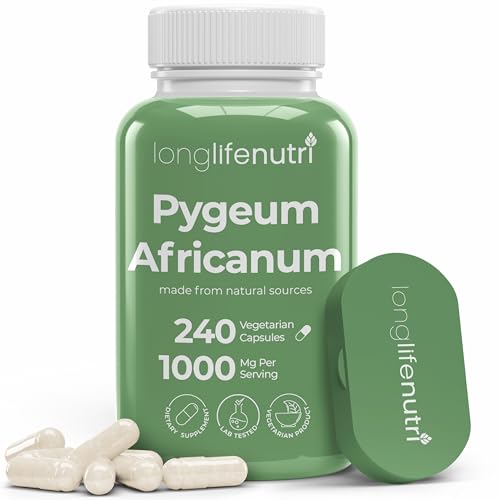LongLifeNutri Pygeum Africanum Bark Extract 240 Vegetarian Capsules for Prostate Health Support & Daily Wellness 1000mg per Serving Made in USA