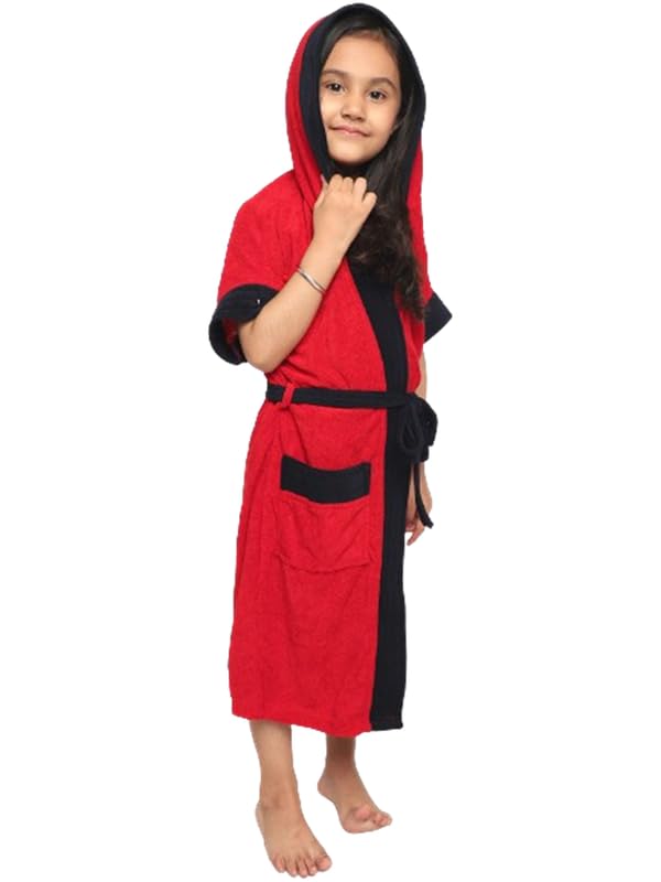 ELEVANTO bathrobe for Kids Bathrobe Set-Bathrobe for Girls||Children Hodded Bath Robe Bathrobe Gown-Ideal for Girls/bathrobe for kids boy-Children's Hooded Bath Robe -Gift for Post-Bath(RED-NAVY)