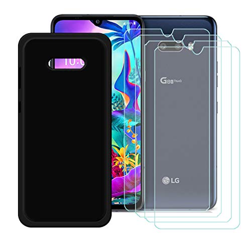 YZKJ Case for LG G8X ThinQ Cover + 4 x Screen Protector Tempered Glass Protective Film - Flexible Soft Gel Crystal Black TPU Silicone Protection Case for LG G8X ThinQ (6.4