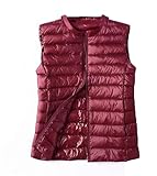 Chaquetas de plumón para mujer, chaleco corto acolchado con cuello redondo, granate, M