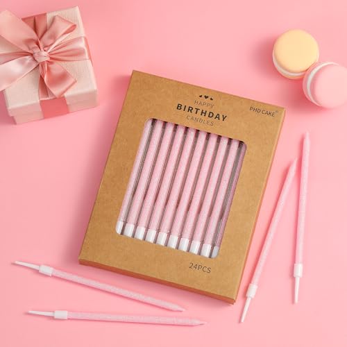 Image of PHD CAKE Iridescent Pink Long Thin Metallic Birthday Candles, Cake Candles, Birthday Parties, Wedding Decorations, Party Candles