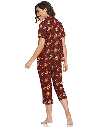 Image of Longies Women's Rayon Pyjama Night Suit Pajama Set (LCHSV001 Red011 M)