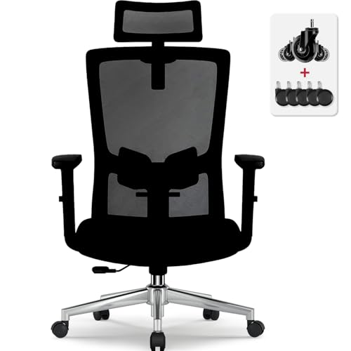 Airchros Bürostuhl Ergonomisch, Ergonomischer Bürostuhl mit Verstellbarer Lendenwirbelstütze, Armlehnen und Kopfstütze, Drehstuhl Bürostuhl 150 kg, Schreibtischstuhl Chefsessel Wippfunktion bis 135°