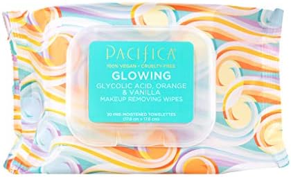 Pacifica Beauty - Glowing Makeup Remover Wipes - Glycolic Acid, Coconut Water, Aloe Infused - Daily Cleansing + Exfoliating - Clean Skin Care - Plant Fiber Facial Towelettes - Vegan
