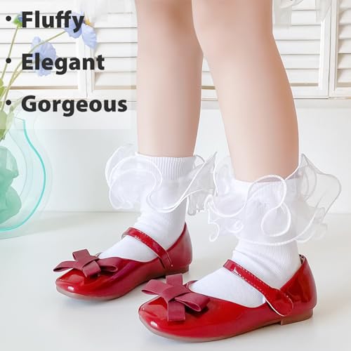 Mini angel Girls Ruffle Socks Double Lace Frilly Dress Socks Kids Turn Cuff Socks for Toddler Little Girls 2/3 Pack3
