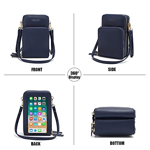 Image of myfriday Touch Screen RFID Phone Crossbody Purse with 2 Straps for Women | Clear phone window, RFID card space, 11 slots and zip pockets support quick calls, errands, theme parks and travel