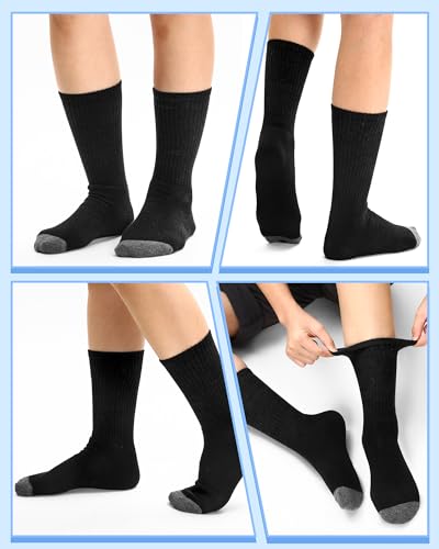 24 Pack Men's Cotton Athletic Crew Socks Bulk Full Cushioned Work Breathable Black Athletic Sports Socks for Men4