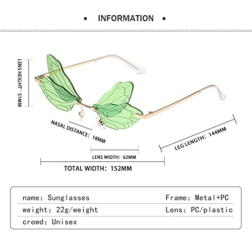 Image of Dragonfly Rimless Sunglasses Wing Shaped Butterfly Fairy Shades Glasses Fashion Party Sunglasses for Women Men