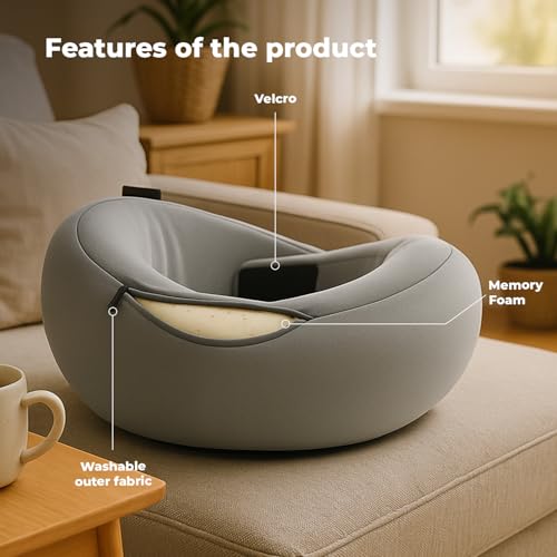 Image of Lifelong Neck Pillow for Travelling | Memory Foam Neck Rest for Sleeping in Airplane & Car | Soft & Comfortable Neck Support | Adjustable Velcro Straps & Travel Pouch | Ideal for Office & Home (Grey)