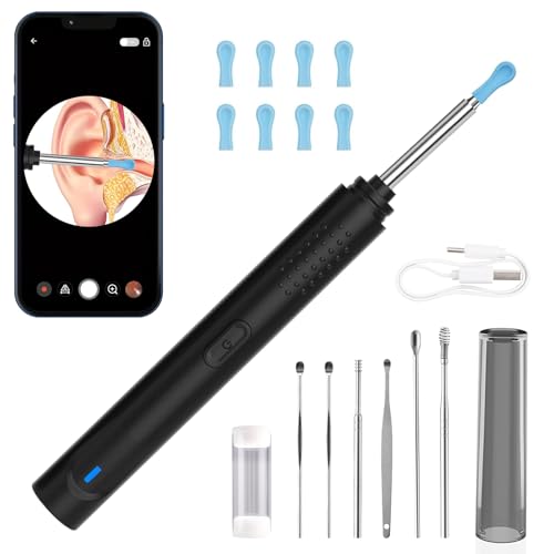 Otoscopio Limpiador de Oídos Herramienta de Endoscopio de Oído Limpiador de oídos Inalámbrico con Cámara HD de 1296P y 9 Orejeras Intercambiables para iPhone/iPad/iOS/Android