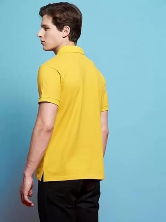 Image of Solid Polo T-Shirt Zip Collar Cotton Blend Half Sleeves for Men's