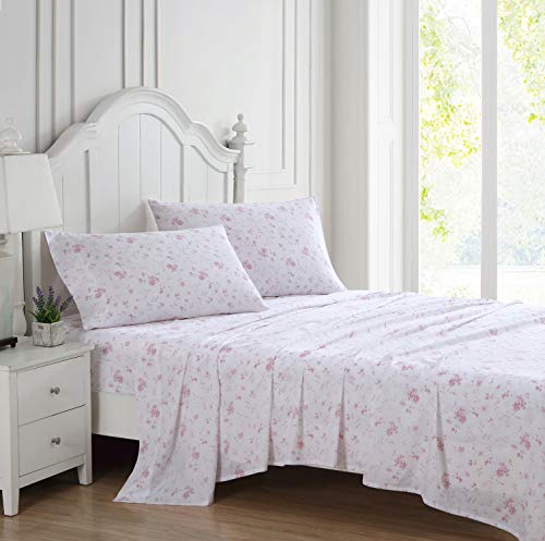 Image of Laura Ashley - Queen Sheet Set, Buttery-Soft Bed Sheets with a Naturally Silky Smooth Cotton Sateen Lightweight Feel - Matching Pillowcases & Fitted Sheet (Garden Muse Pink)
