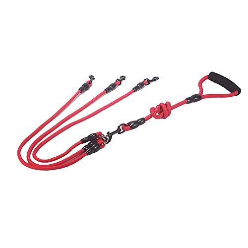 犬用リード ペット用リード 3頭引き 牽引ロープ 丈夫 ロングリード お出かけ 散歩用 絡まない 訓練リード 小中大型犬対応 便利なペット用品(レッド)