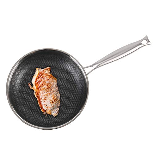 FCUS Frying Pan Nonstick 9.5 Inch Aluminum Stainless Steel Pans For Cooking, Honeycomb Saute Grill Skillet, Induction Cookware