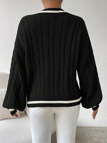Image of ZAFUL Women's Cropped Sweater V-Neck Long Sleeve Pullover Jumper Knit Top | Crop Length, Ribbed Knit, Double V design, White sweater, Raglan sleeves, lantern sleeve, Fall & Winter, Loose fit, Oversized