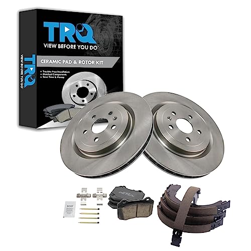 Image of TRQ Rear Brake Pad and Rotor Set Ceramic Parking Shoe Compatible with 2009-2014 Cadillac CTS