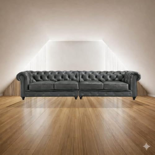 Image of Classic Leatherette Chester Sofa Set Button Tufted, Classic Style Sofa Set for Living Room, Office, and Hallway Colour (Grey Leatherette, 2+2=4 Seater Sofa)