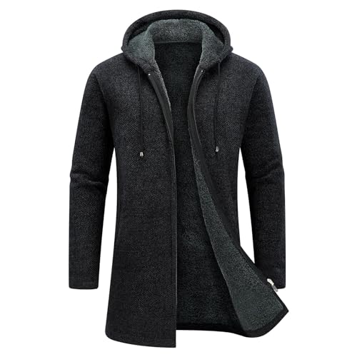 KUDORO Cardigan Homme Long à Capuche Zippé,Pull Homme Cardigan en Tricot Hoodie Épais et Décontractée Chandail Homme Sweats à Capuche Homme(Gris Foncé,2XL)