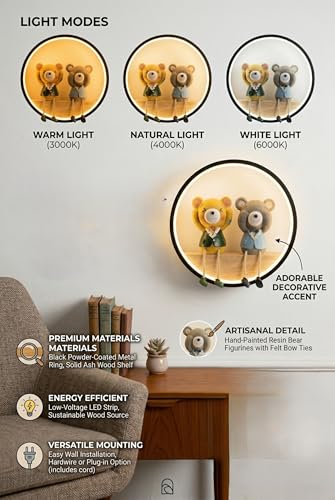 Image of LED Ring Wall Light with Shelf Display | Tri Color LED Decorative Wall Lamp | Cute Accent Light for Bedroom, Kids Room & Living Space