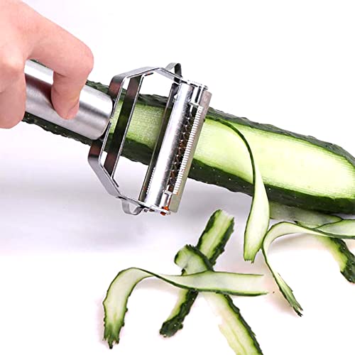 4 In1 Stainless Steel Dual Blade Vegetable Peeler - Commercial Grade Julienne Cutter, Slicer, Shredder, Scraper - Fruit, Potatoes, Carrot, Cucumber - Kitchen, Home Staple - Perfect Housewarming Gift #TOP1